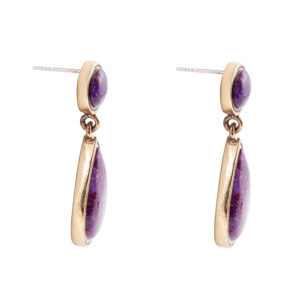 Purple Turquoise and Golden Bronze Teardrop Earrings - Barse Jewelry - Flyclothing LLC