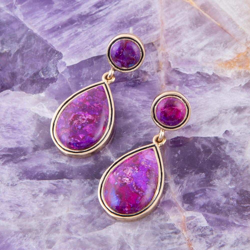Purple Turquoise and Golden Bronze Teardrop Earrings - Barse Jewelry - Flyclothing LLC