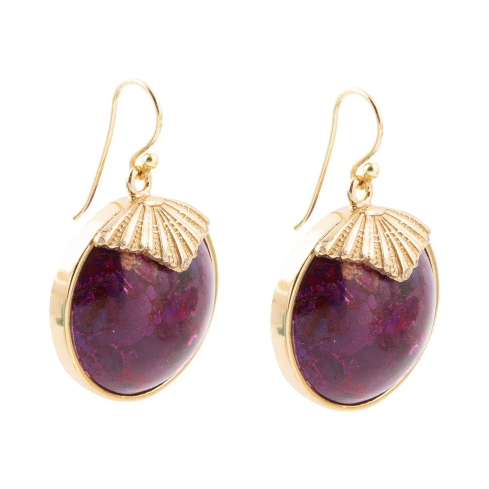Purple Turquoise Circle Golden Drop Earrings - Barse Jewelry - Flyclothing LLC