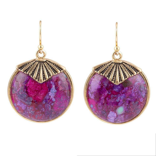 Purple Turquoise Circle Golden Drop Earrings - Barse Jewelry - Flyclothing LLC