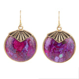 Purple Turquoise Circle Golden Drop Earrings - Barse Jewelry - Flyclothing LLC