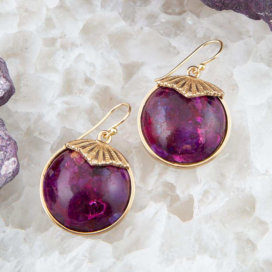 Purple Turquoise Circle Golden Drop Earrings - Barse Jewelry - Flyclothing LLC