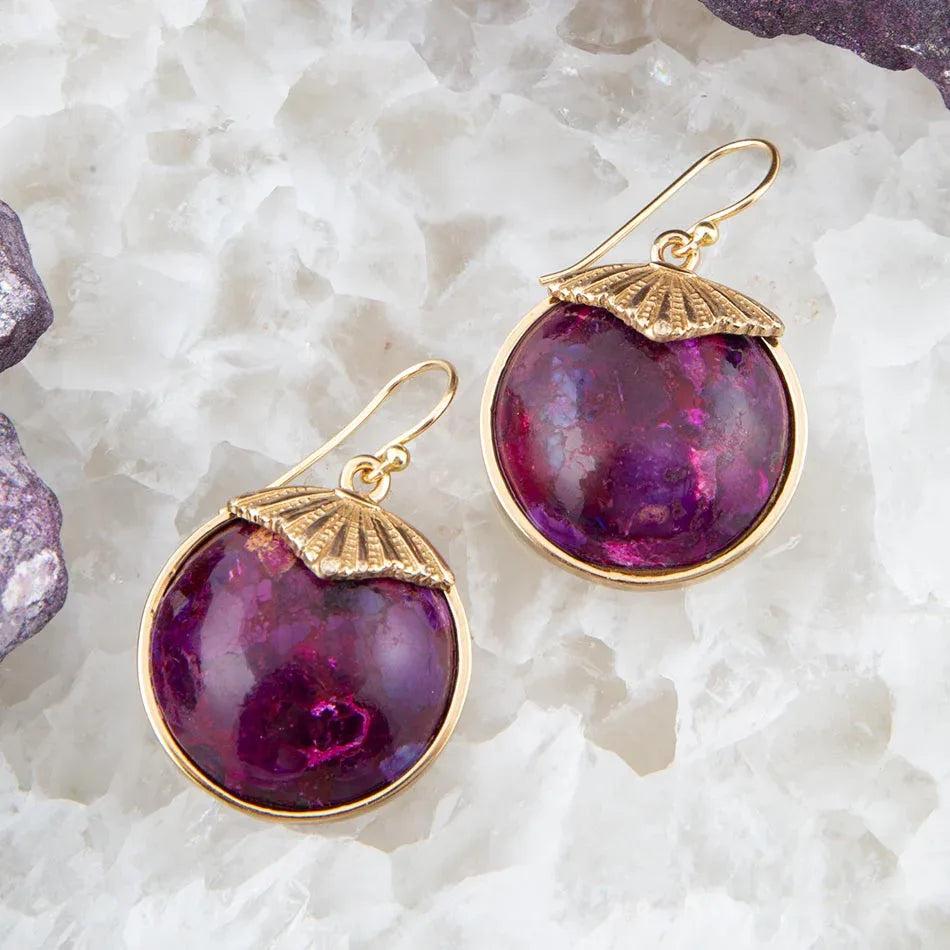 Purple Turquoise Circle Golden Drop Earrings - Barse Jewelry - Flyclothing LLC