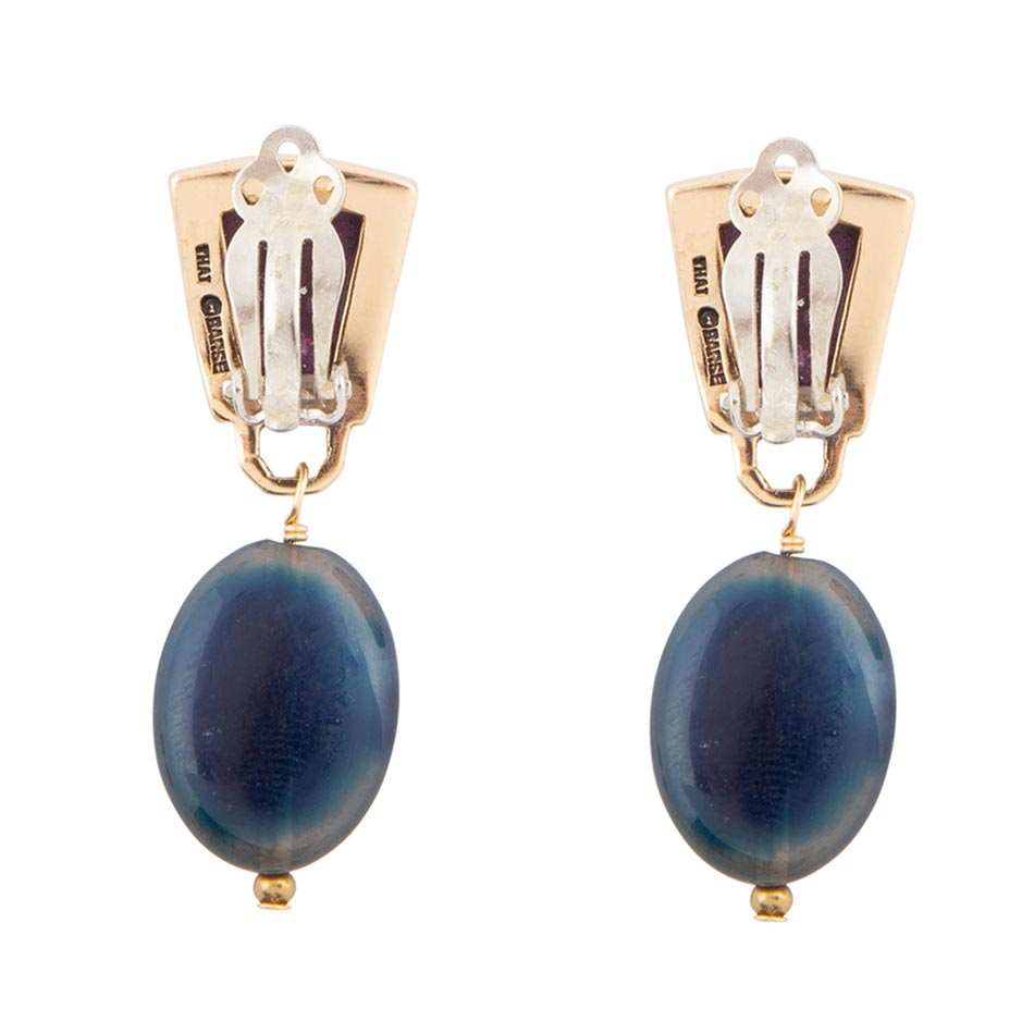Purple Turquoise Indigo Golden Clip Earrings - Barse Jewelry - Flyclothing LLC