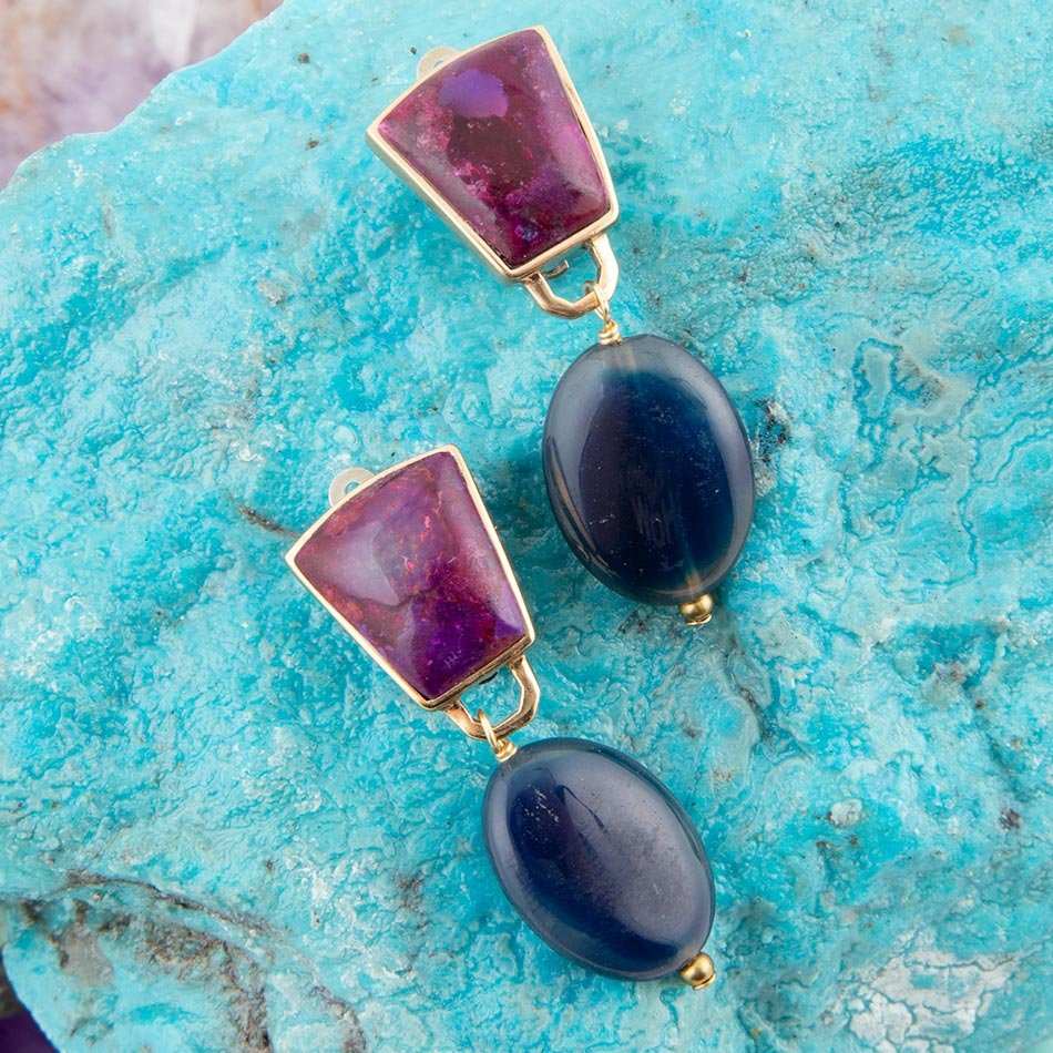 Purple Turquoise Indigo Golden Clip Earrings - Barse Jewelry - Flyclothing LLC