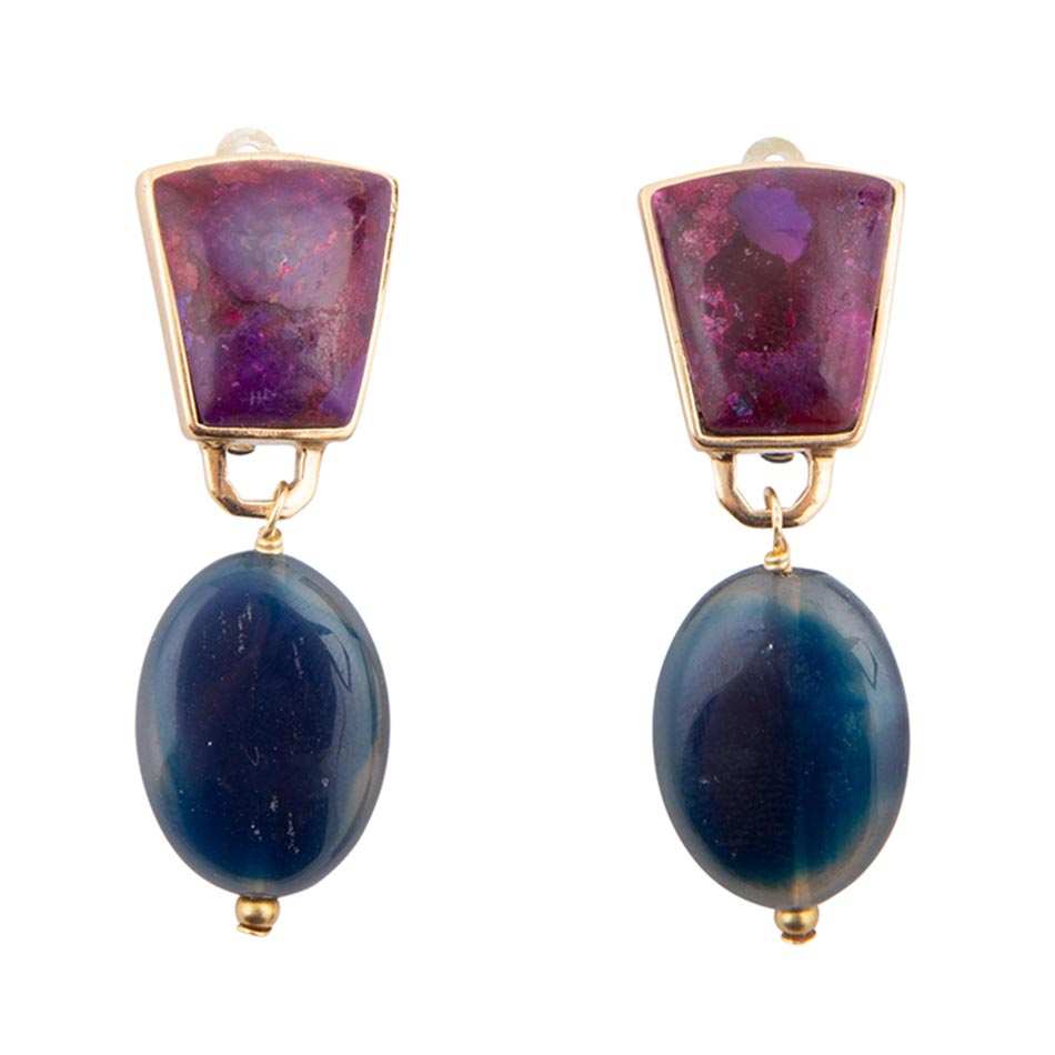 Purple Turquoise Indigo Golden Clip Earrings - Barse Jewelry - Flyclothing LLC