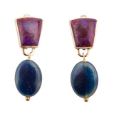 Purple Turquoise Indigo Golden Clip Earrings - Barse Jewelry - Flyclothing LLC