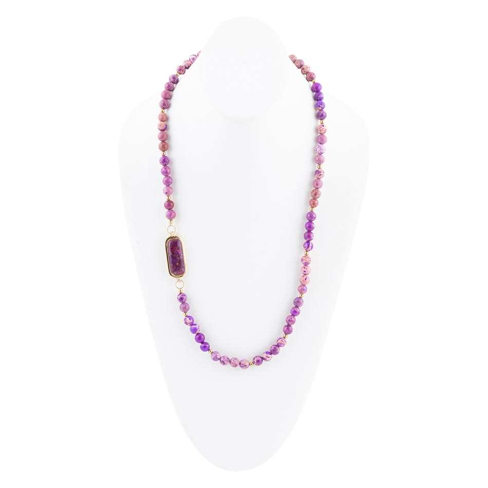 Purple Turquoise Linked Golden Necklace - Barse Jewelry - Flyclothing LLC