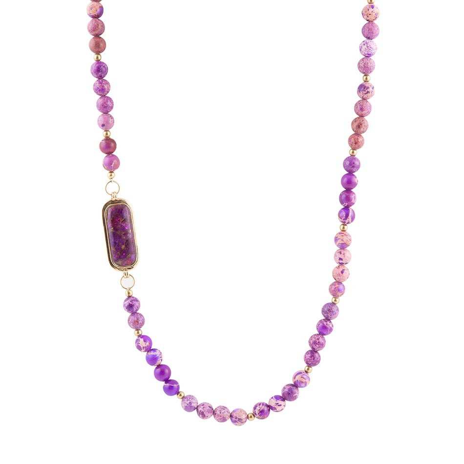 Purple Turquoise Linked Golden Necklace - Barse Jewelry - Flyclothing LLC