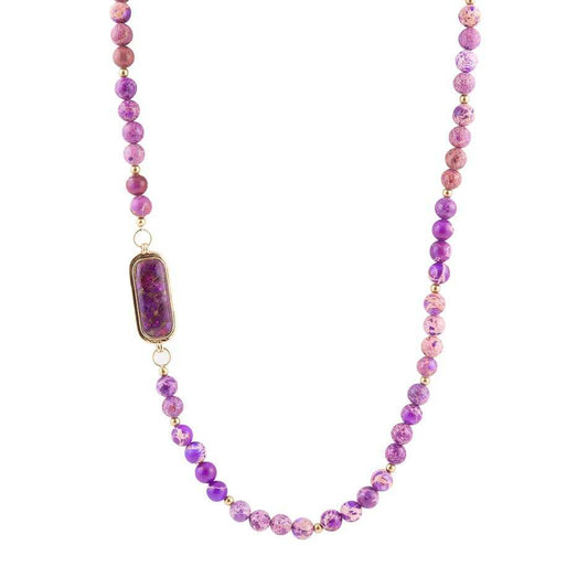 Purple Turquoise Linked Golden Necklace - Barse Jewelry - Flyclothing LLC