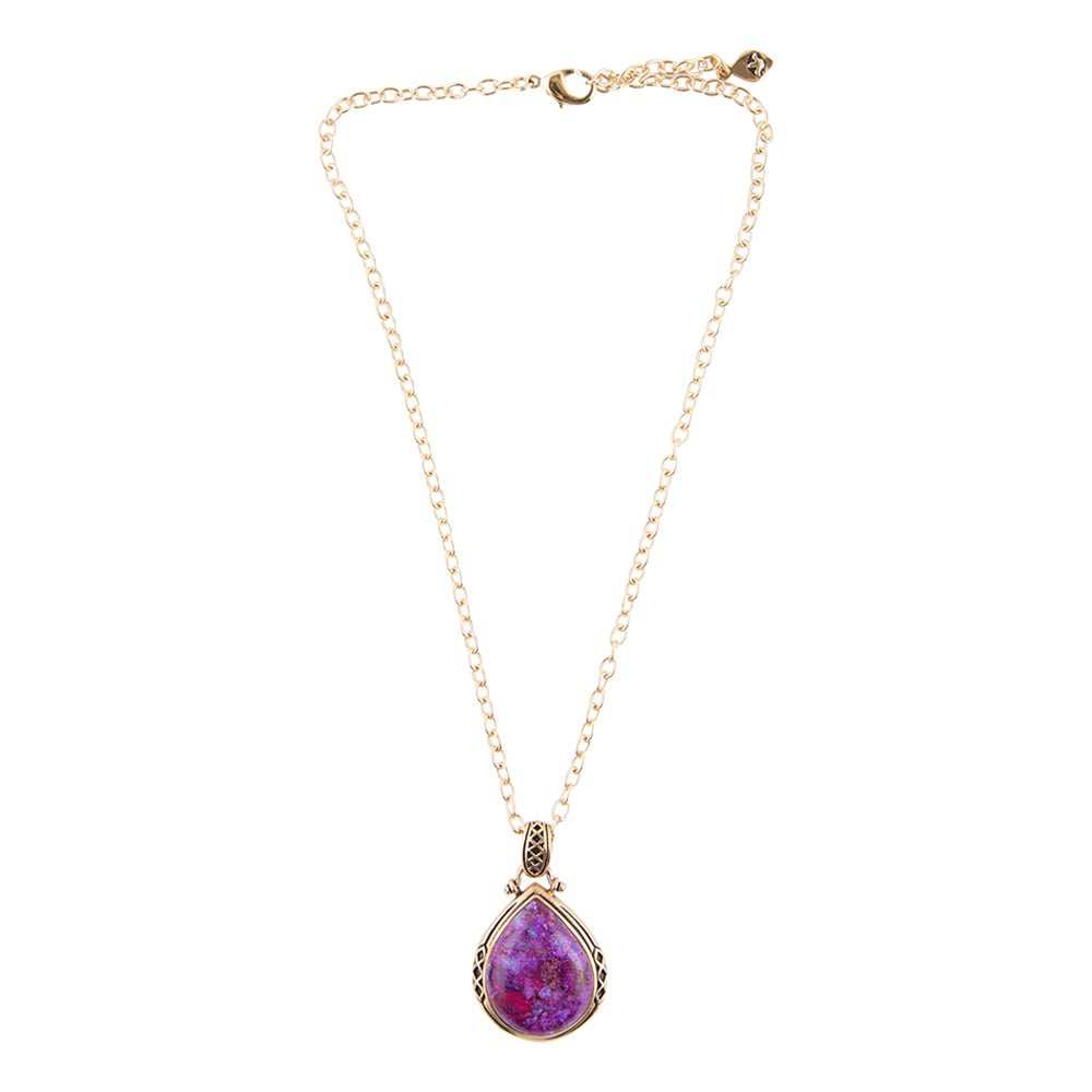 Purple Turquoise Teardrop Golden Pendant Necklace - Barse Jewelry - Flyclothing LLC