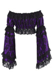 Daisy Corsets Purple/Black Lace Smocked Flare Sleeve Peasant Top - Daisy Corsets - Flyclothing LLC