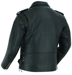 DS711 Economy Motorcycle Classic Biker Leather Jacket - Side Laces