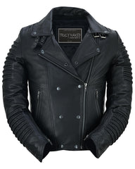 Shadow Queen Women's Black Fashion Leather Jacket with Ribbed Accents