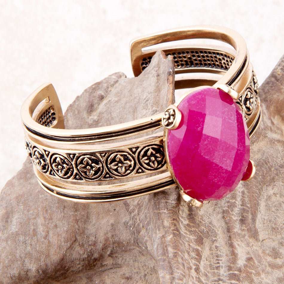 Red Raspberry Quartz Golden Statement Cuff Bracelet - Barse Jewelry - Flyclothing LLC