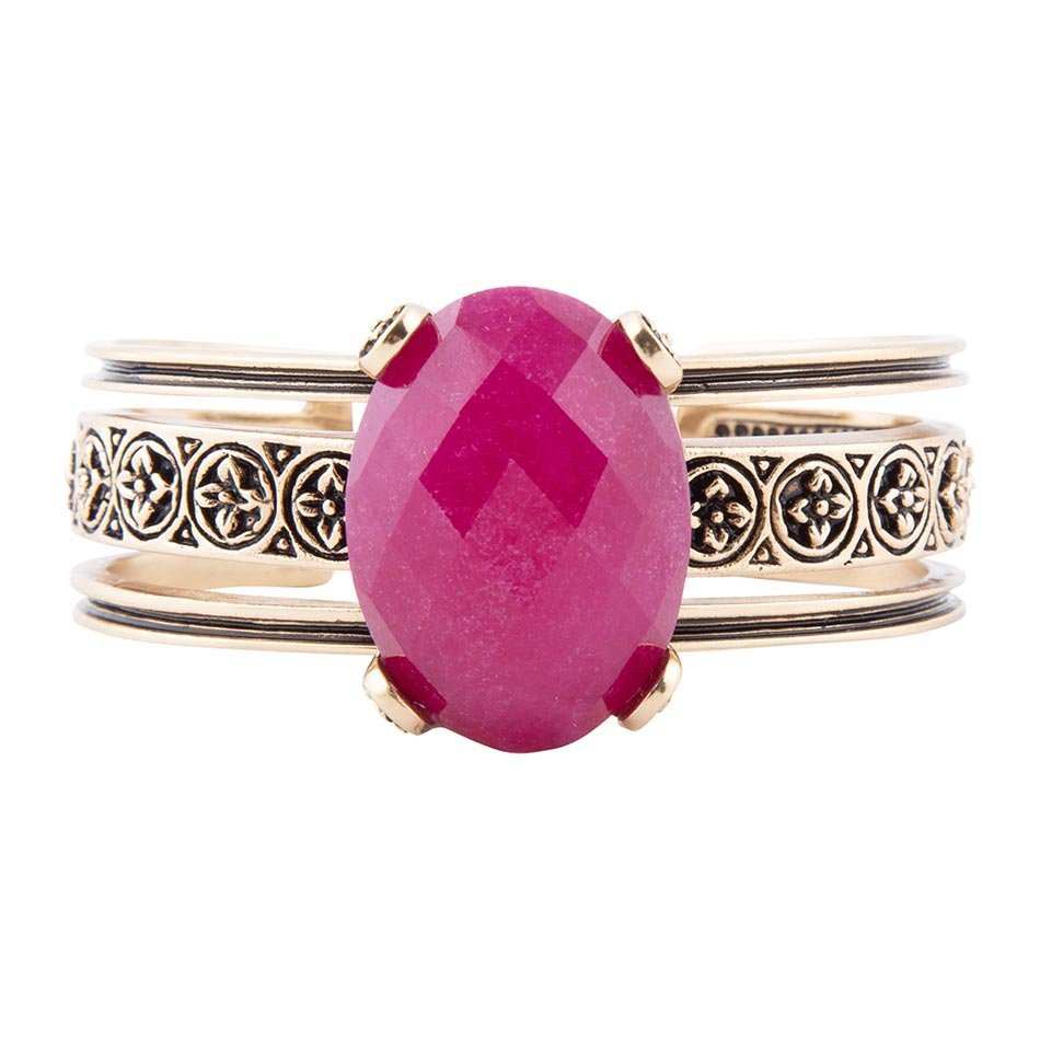 Red Raspberry Quartz Golden Statement Cuff Bracelet - Barse Jewelry - Flyclothing LLC