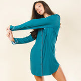 The Tranquility | Teal SleepDeep™ Long Sleeve Pajama Dress - Shinesty - Flyclothing LLC