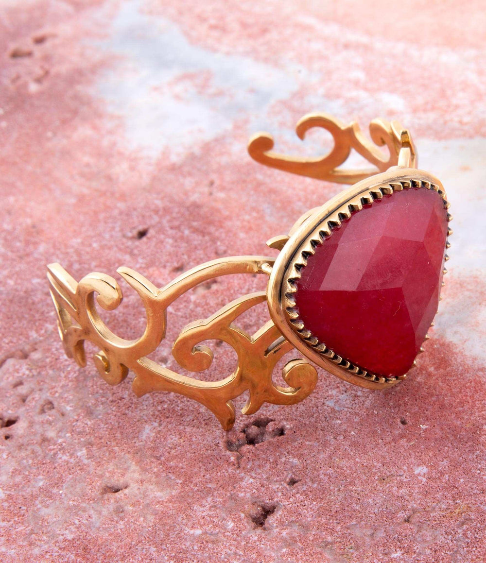 Red Bordeaux Quartz Golden Statement Cuff Bracelet - Barse Jewelry - Flyclothing LLC