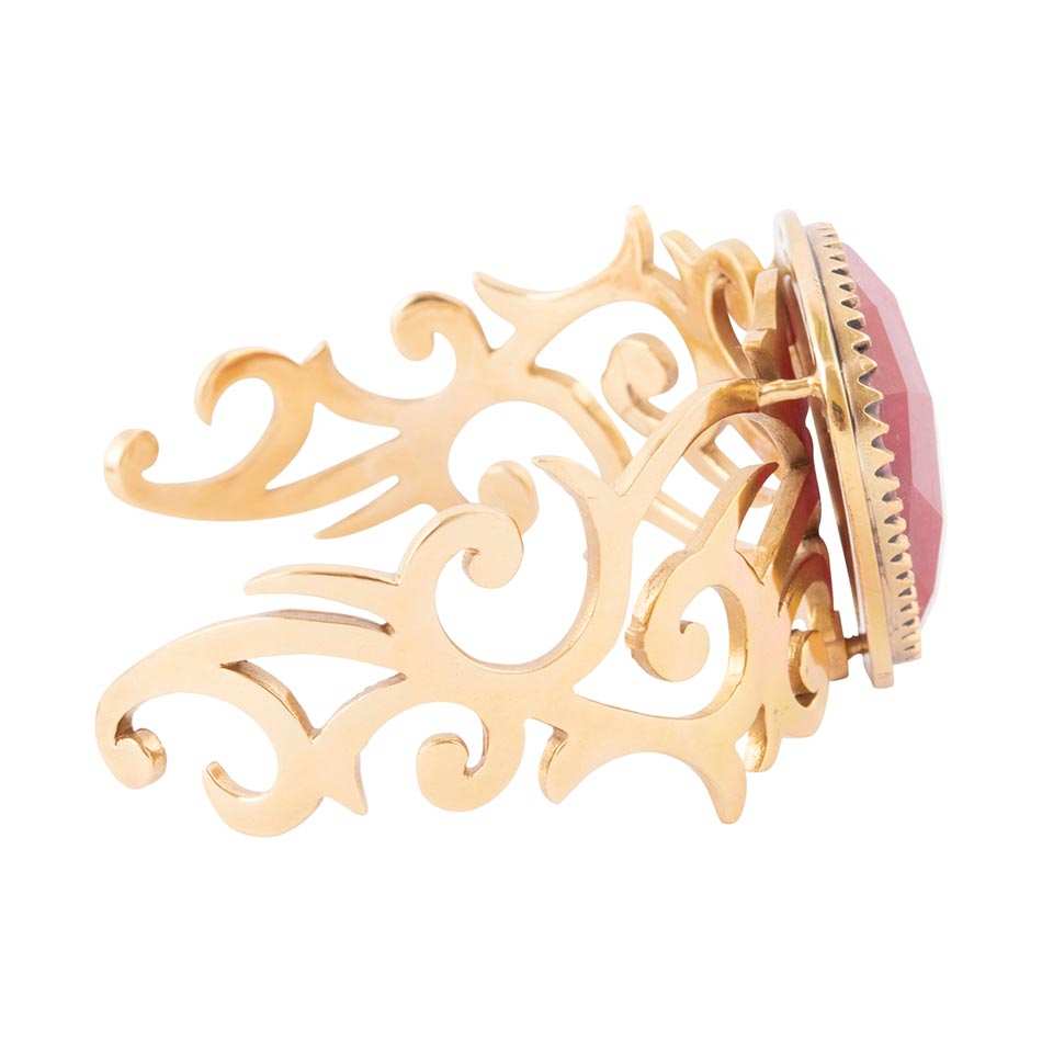 Red Bordeaux Quartz Golden Statement Cuff Bracelet - Barse Jewelry - Flyclothing LLC