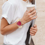 Red Bordeaux Quartz Golden Statement Cuff Bracelet - Barse Jewelry - Flyclothing LLC