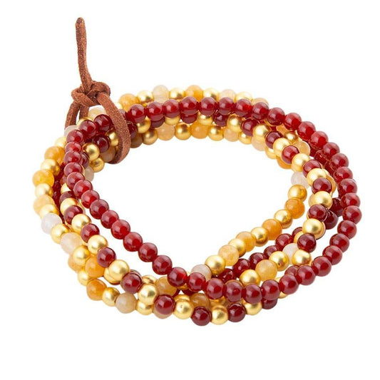 Red Carnelian and Yellow Jade Golden Stretch Bracelet Set - Barse Jewelry - Flyclothing LLC