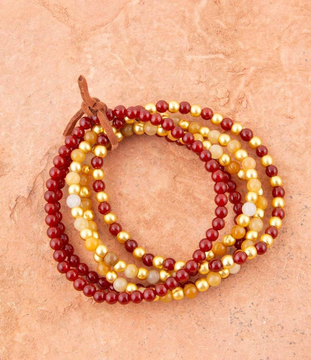 Red Carnelian and Yellow Jade Golden Stretch Bracelet Set - Barse Jewelry - Flyclothing LLC