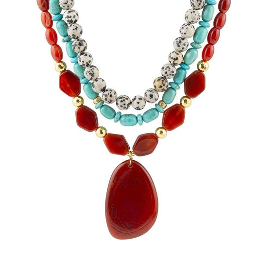 Red Carnelian Colorful Golden Pendant Necklace