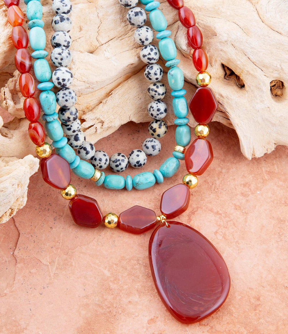 Red Carnelian Colorful Golden Pendant Necklace - Barse Jewelry - Flyclothing LLC