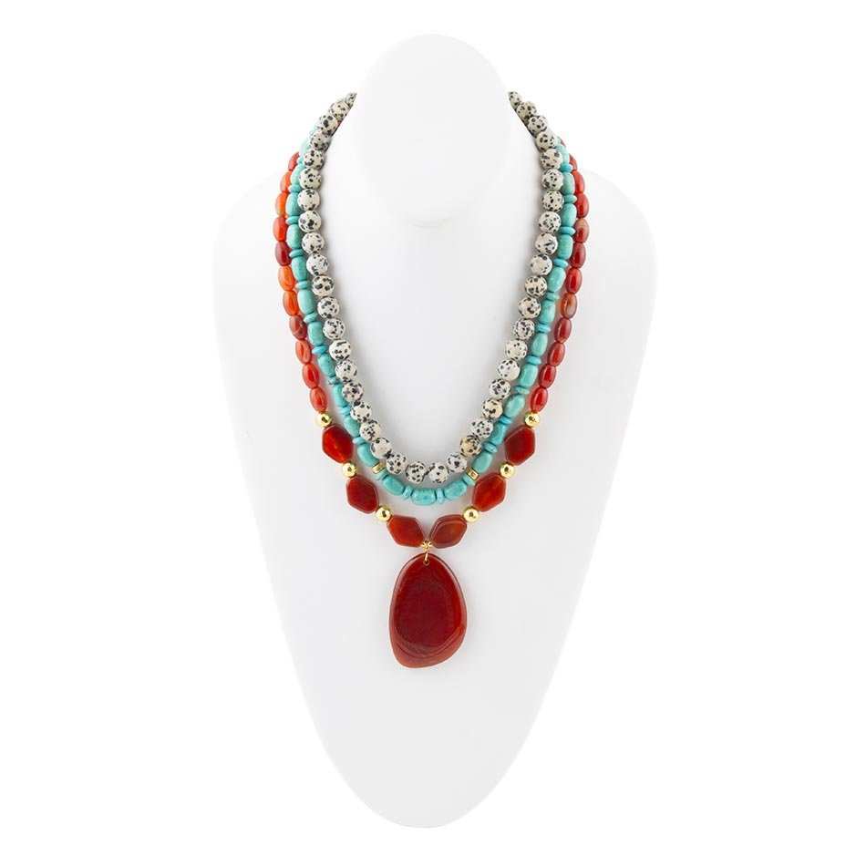 Red Carnelian Colorful Golden Pendant Necklace - Barse Jewelry - Flyclothing LLC