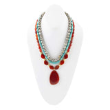 Red Carnelian Colorful Golden Pendant Necklace