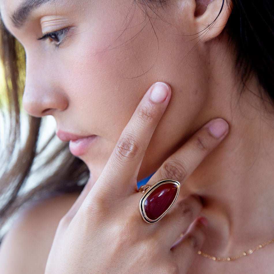 Orange Carnelian Golden Statement Ring - Barse Jewelry - Flyclothing LLC