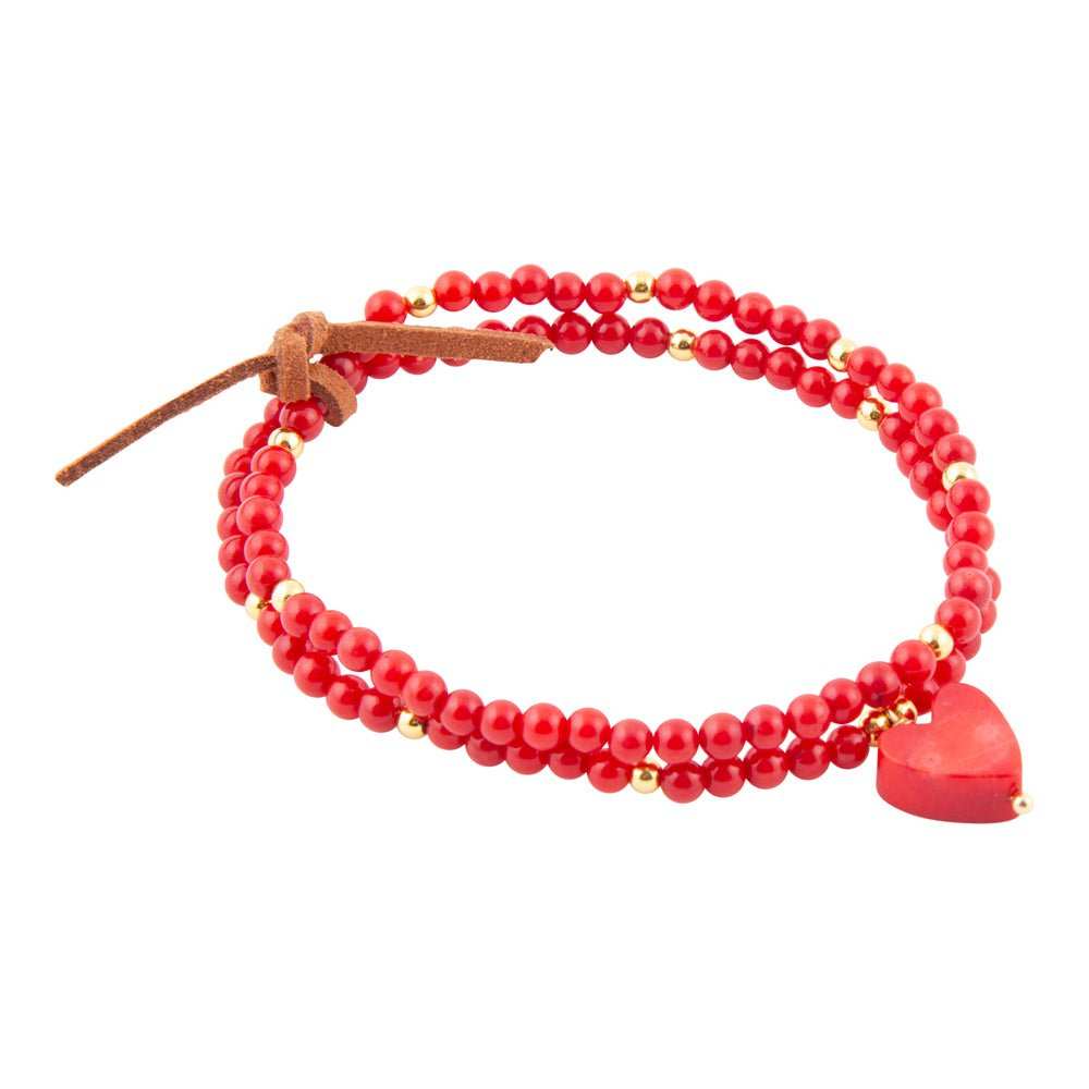 Red Coral Hart Golden Stretch Bracelet Set - Barse Jewelry - Flyclothing LLC