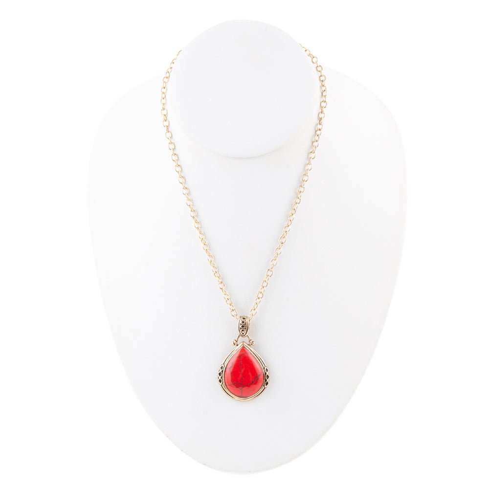 Red Howlite Teardrop Pendant Necklace - Barse Jewelry - Flyclothing LLC