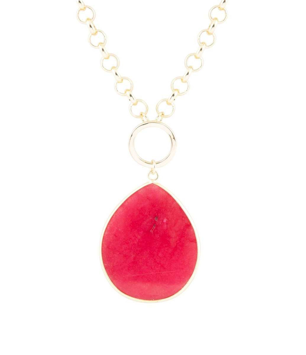 Red Jade Teardrop Golden Chain Necklace - Barse Jewelry - Flyclothing LLC