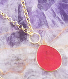 Red Jade Teardrop Golden Chain Necklace - Barse Jewelry - Flyclothing LLC