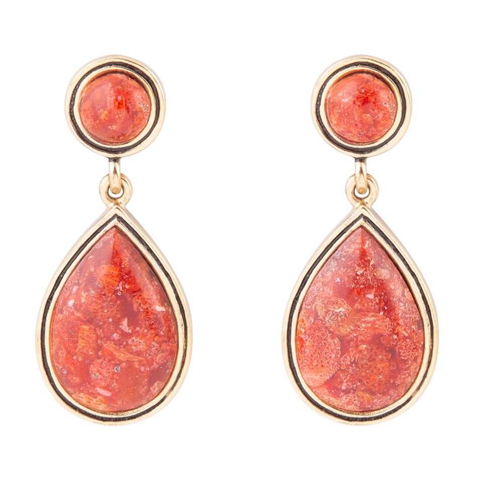Red Sponge Coral Golden Drop Earrings - Barse Jewelry - Flyclothing LLC