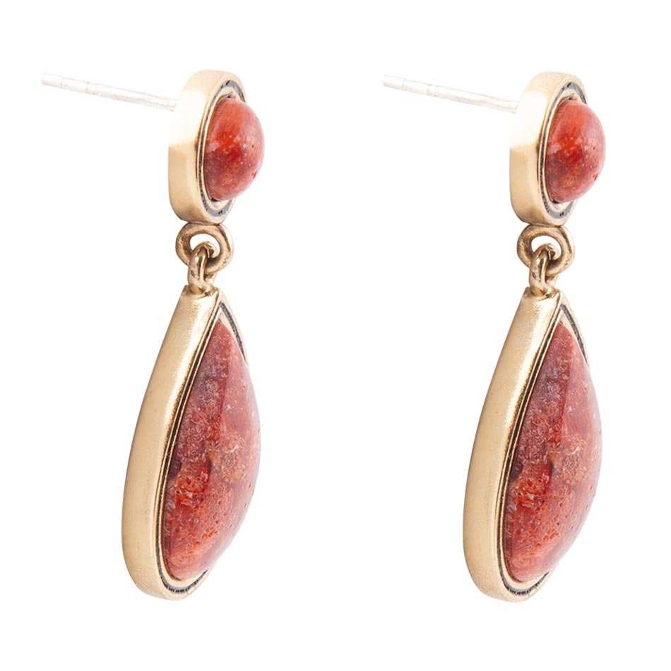 Red Sponge Coral Golden Drop Earrings - Barse Jewelry - Flyclothing LLC