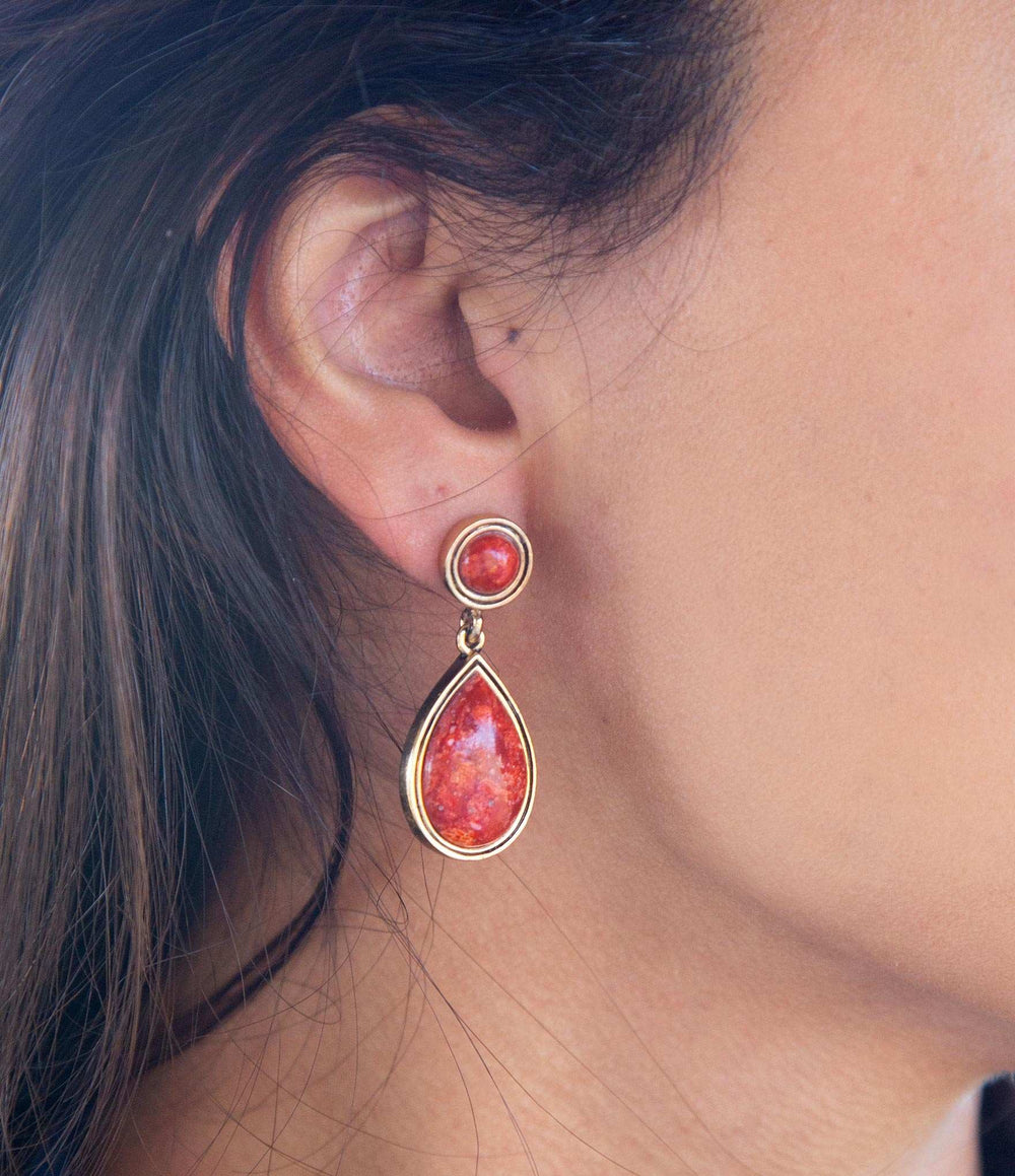 Red Sponge Coral Golden Drop Earrings - Barse Jewelry - Flyclothing LLC