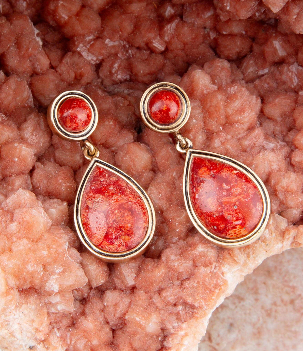 Red Sponge Coral Golden Drop Earrings - Barse Jewelry - Flyclothing LLC