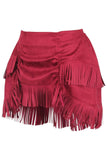 Daisy Corsets Red Suede Ruched Bustle Skirt w/Fringe - Daisy Corsets - Flyclothing LLC
