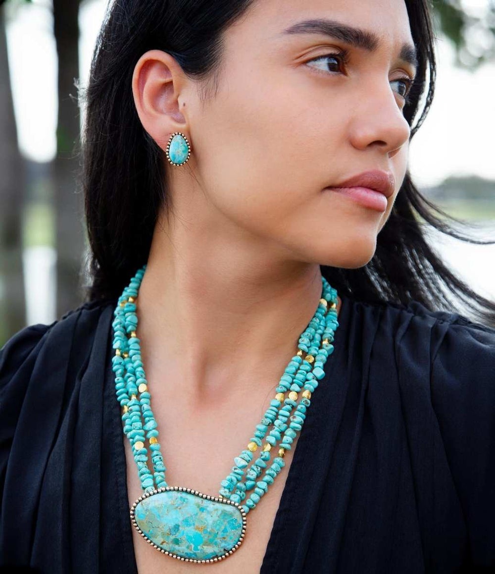 Refined Blue Turquoise Golden Statement Necklace - Barse Jewelry - Flyclothing LLC