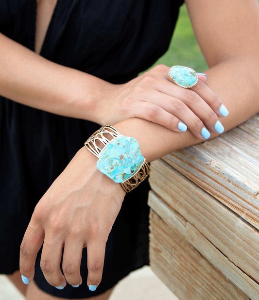 Refined Blue Turquoise Golden Statement Ring - Barse Jewelry - Flyclothing LLC