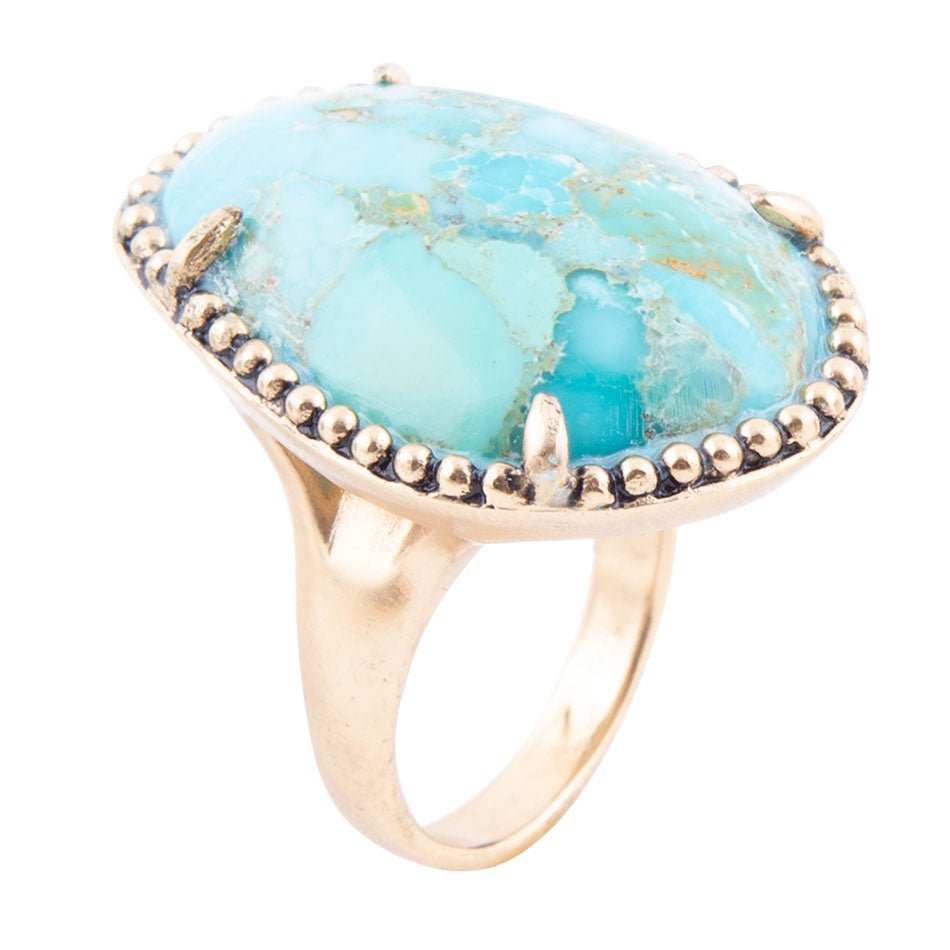 Refined Blue Turquoise Golden Statement Ring - Barse Jewelry - Flyclothing LLC