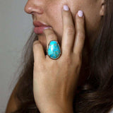 Refined Blue Turquoise Golden Statement Ring - Barse Jewelry - Flyclothing LLC