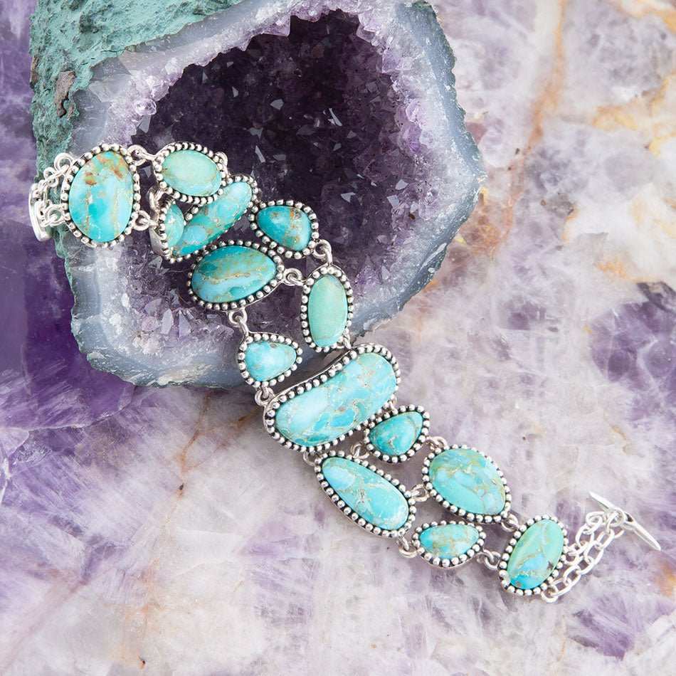 Refined Blue Turquoise Sterling Silver Link Bracelet - Barse Jewelry - Flyclothing LLC