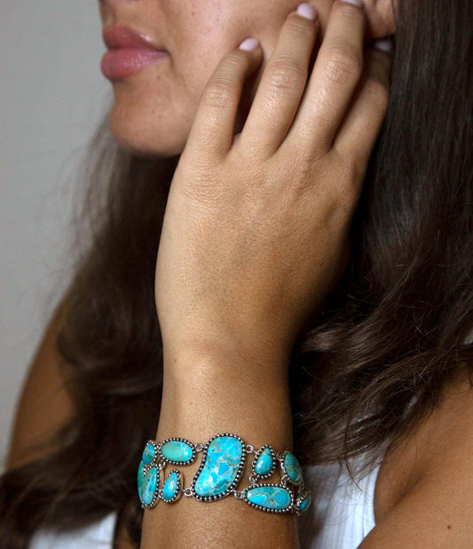Refined Blue Turquoise Sterling Silver Link Bracelet - Barse Jewelry - Flyclothing LLC