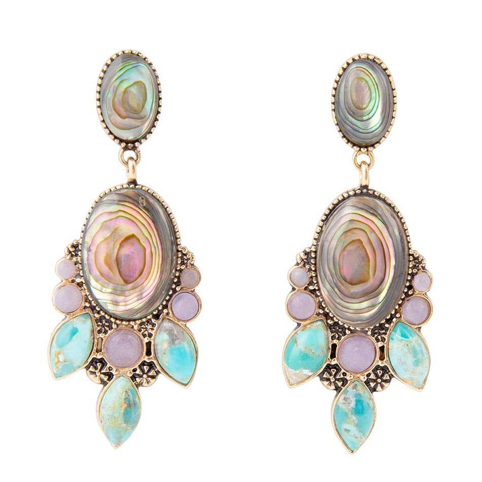 Regal Blue Abalone Mixed Stone Golden Statement Drop Earrings - Barse Jewelry - Flyclothing LLC