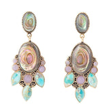 Regal Blue Abalone Mixed Stone Golden Statement Drop Earrings - Barse Jewelry - Flyclothing LLC