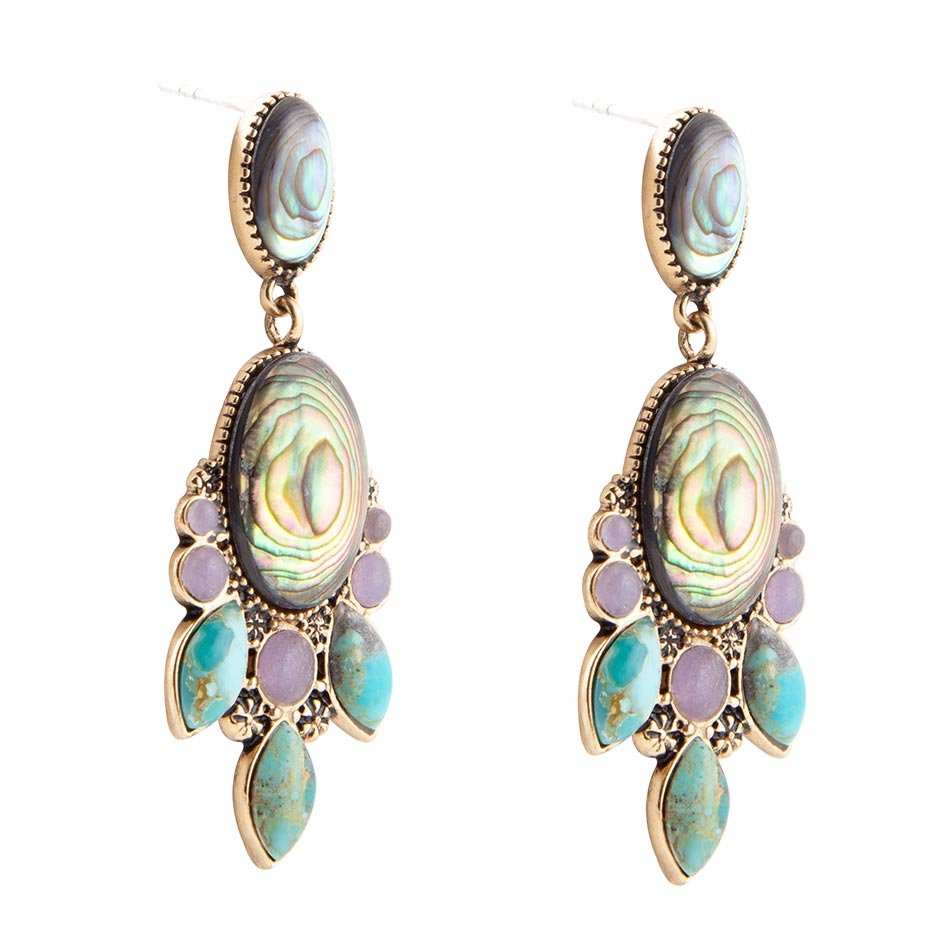 Regal Blue Abalone Mixed Stone Golden Statement Drop Earrings - Barse Jewelry - Flyclothing LLC