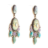 Regal Blue Abalone Mixed Stone Golden Statement Drop Earrings - Barse Jewelry - Flyclothing LLC